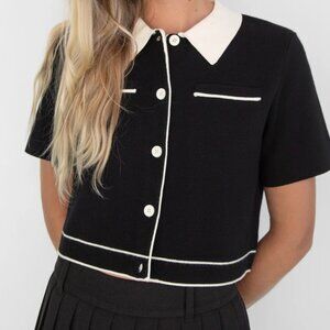CROPPED KNIT CONTRAST TRIM TOP